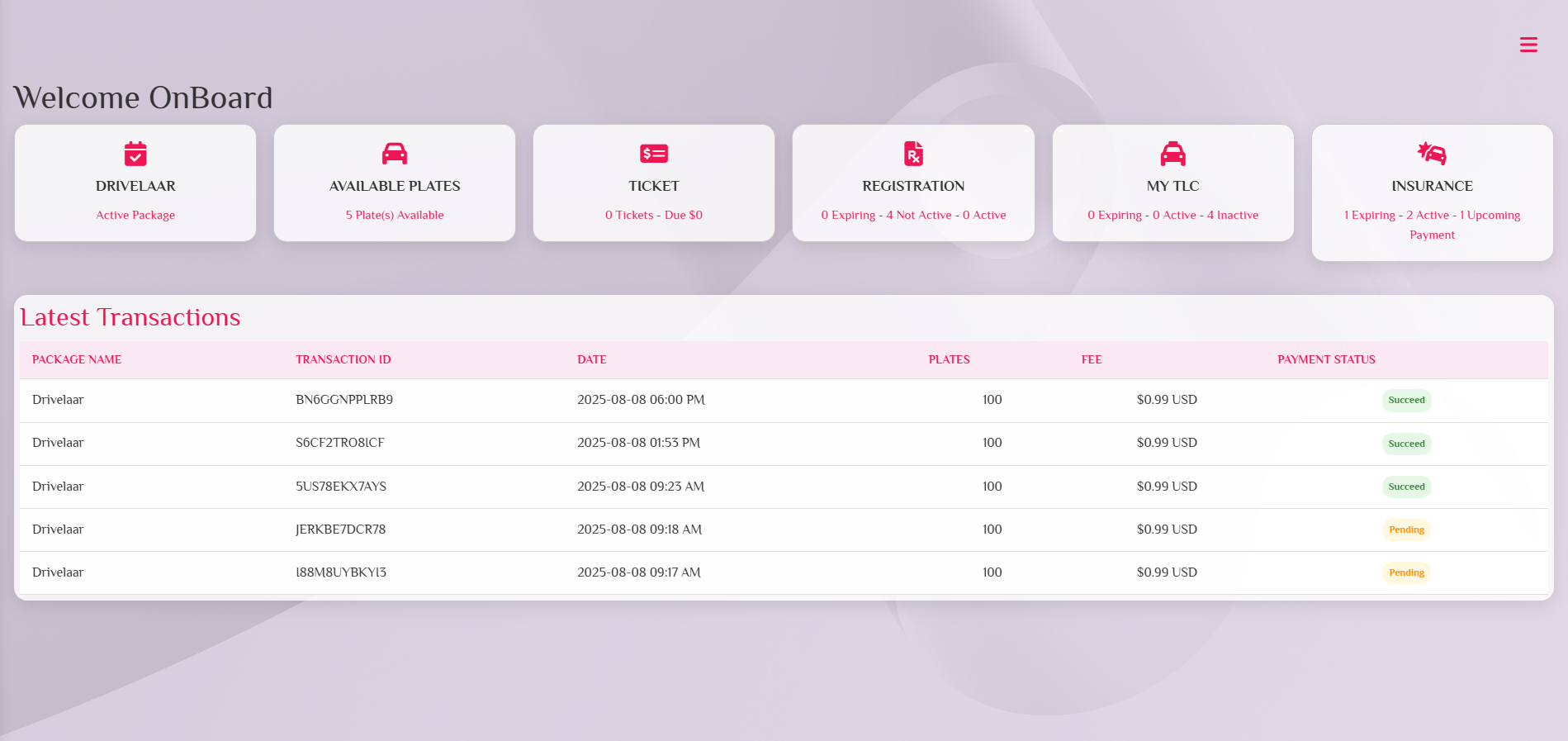 Drivelaar Fleet Management System Dashboard